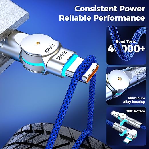 USB C to USB C Cable 10FT 240W, 180°Rotating USB C Cable Braided Type C Charger - Image 5