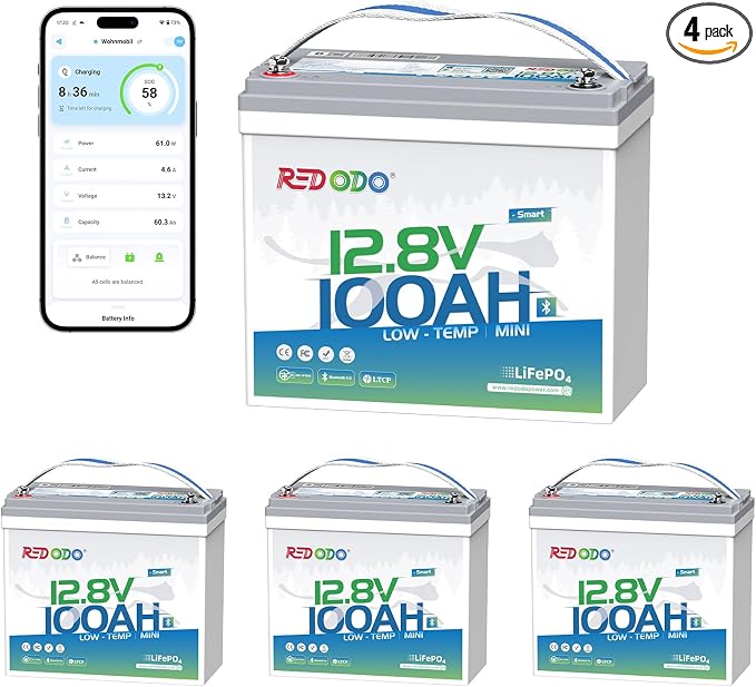 Redodo 12V 100Ah Smart Mini Bluetooth LiFePO4 Battery, Smallest Lithium by PrimeDayRedodoSaveup55