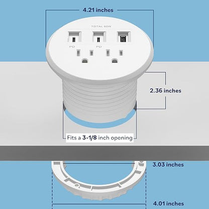 LIDER PD 65W GaN Technology Desktop Power Grommet, Power Delivery, USB-A and 2 - Image 7