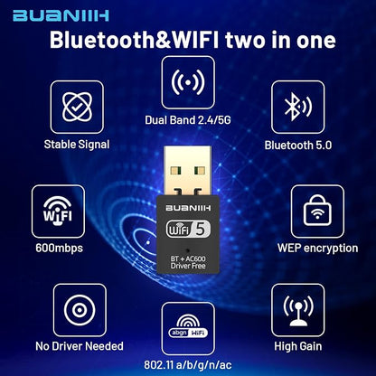 WiFi Adapter for Desktop PC, USB WiFi Adapter, Dual Band 600Mbps 2.4/5.8Ghz - Image 2