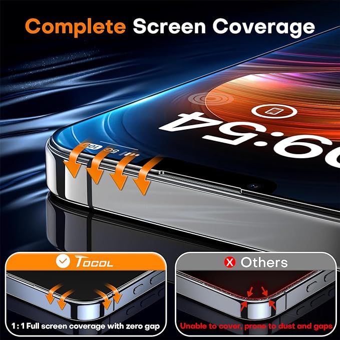 TOCOL for iPhone 14 Screen Protector 9H Hardness Military Grade Shatterproof HD - Image 5