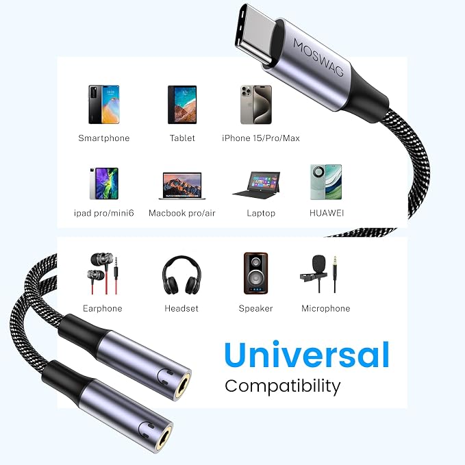 MOSWAG USB C to Dual 3.5mm Female Headphone Splitter, Type C to Dual 3.5mm - Image 4