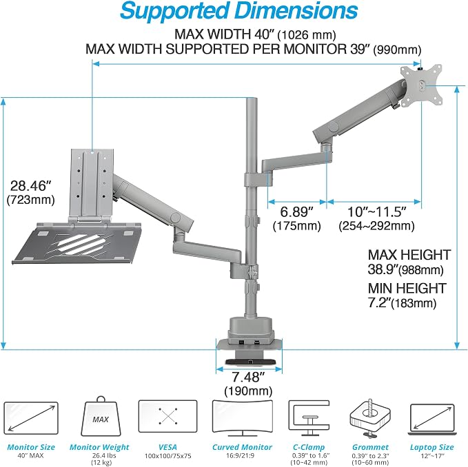 AVLT Laptop & 40 Inch Monitor Arm Pole Top Mount - Image 3