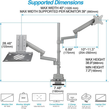 AVLT Laptop & 40 Inch Monitor Arm Pole Top Mount - Image 3