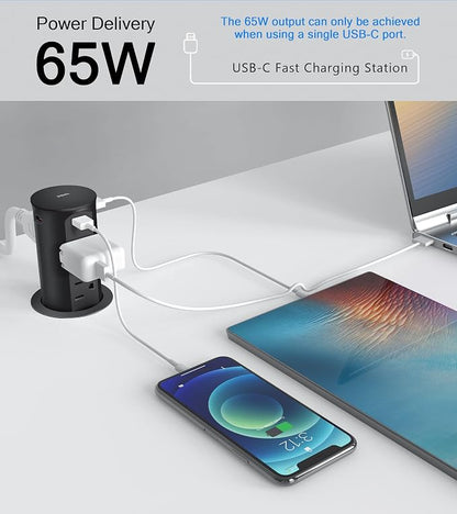 Pop up Outlet for Countertop, 65W USB C Fast Charging Port, 2.5-inch Hole - Image 4