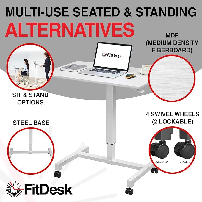 FitDesk Portable Laptop Desk, Rolling Standing Workstation Adjustable Height - Image 4