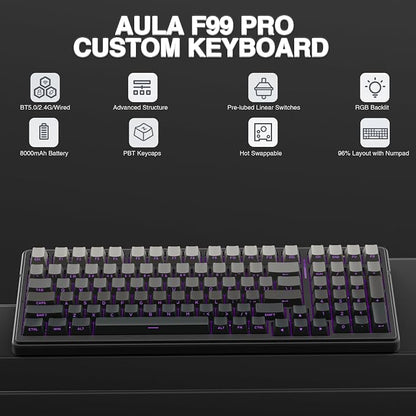 AULA F99 Pro Wireless Mechanical Keyboard, Hot Swappable Custom Keyboard - Image 2