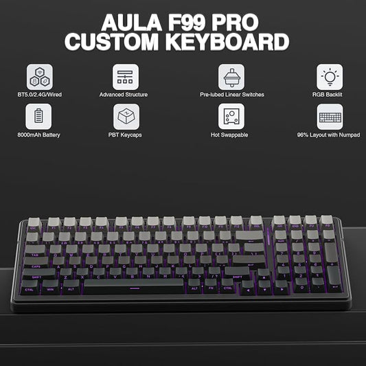 AULA F99 Pro Wireless Mechanical Keyboard, Hot Swappable Custom Keyboard - Image 2