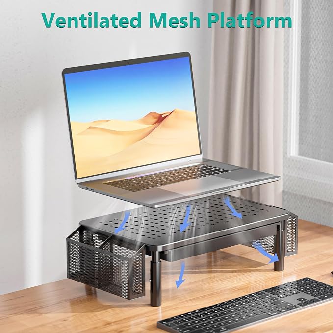 WALI Dual Monitor Stand with Storage, Desk Organizer with Drawer and Pen Holder - Image 6