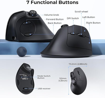 seenda Ergonomic Mouse Rechargeable, USB+Dual Bluetooth, MOU-302 Vertical - Image 6