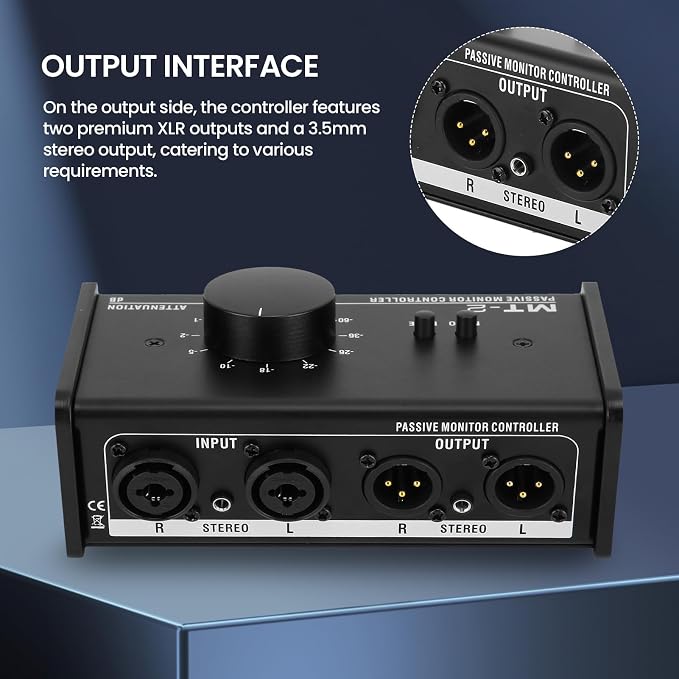 Passive Monitor Controller, Mute Control Large Control Knob Passive Stereo - Image 8