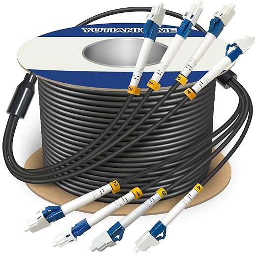 500 Feet 4 Core Industrial TPU LC to LC Outdoor Armored Fiber Optic Cable by YUTIANHOME