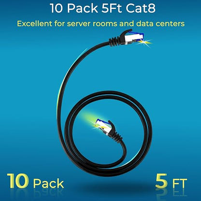 Rapink Patch Cables Cat8 5ft 10 Pack Slim, Cat8 Ethernet Patch Cable 40G Support - Image 2