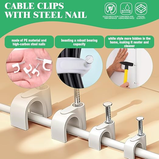 800Pcs 4mm 6mm 8mm 10mm J-Hook Ethernet Cable Nails Wire Clips - Image 5