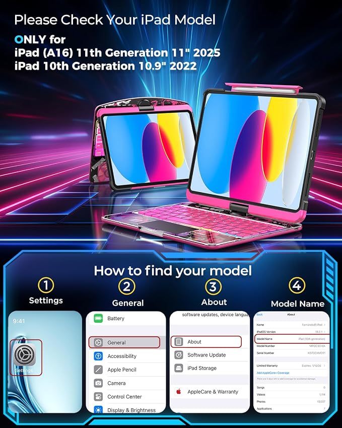SIBEITU Keyboard Case for iPad A16 11th Gen 11" 2025 & 10th Gen 10.9" 2022 - Image 2