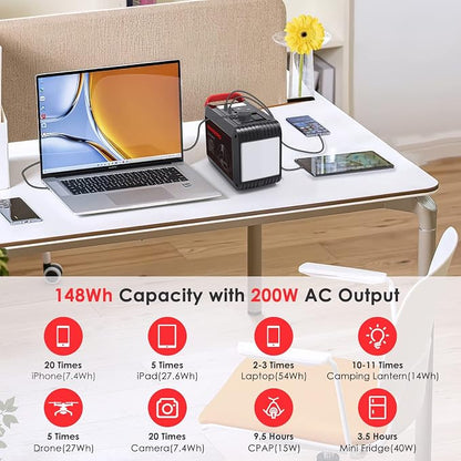 MARBERO 200W Portable Power Station 148Wh Camping Solar Generator Laptop Power - Image 3