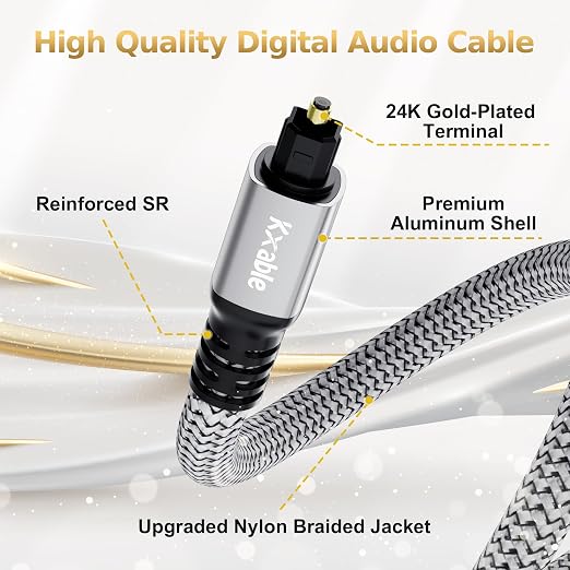 Kxable Optical Audio Cable 6.6FT /2M, Digital Audio Cable, Toslink Fiber Optic - Image 2