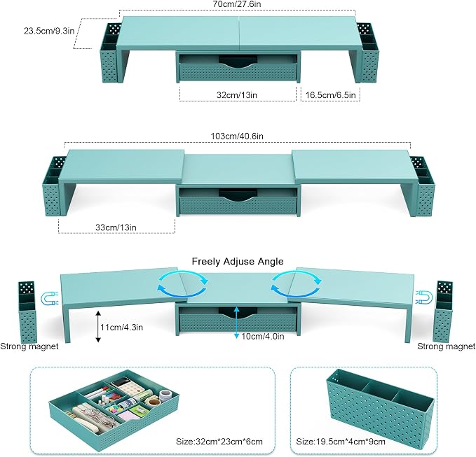 Spacrea Metal Desk Organizers and Accessories, Dual Monitor Stand Riser - Image 5