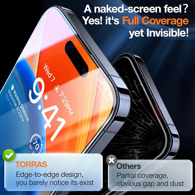 TORRAS Screen Protector for iPhone 2023 Diamond Shield Shatterproof Full - Image 5