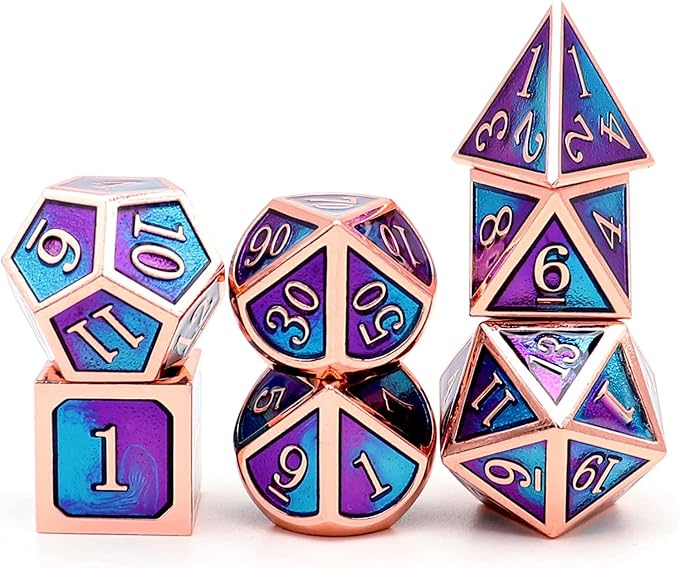 Haxtec Metal DND Dice Set D&D Gifts 7PCS Copper Blue Teal Purple Polyhedral RPG - Image 7