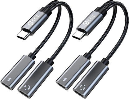 USB C Splitter, 1 in 2 Out Dual USB C Type Headphone and Charger Audio Adapter by KINBOOFI