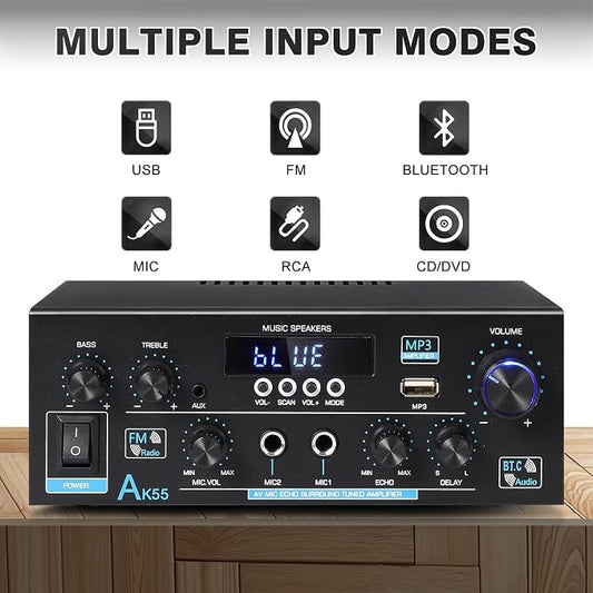 AK55 Bluetooth 5.0 Amplifier Home Audio, 2.0 Channel Max 450W Power Stereo - Image 2