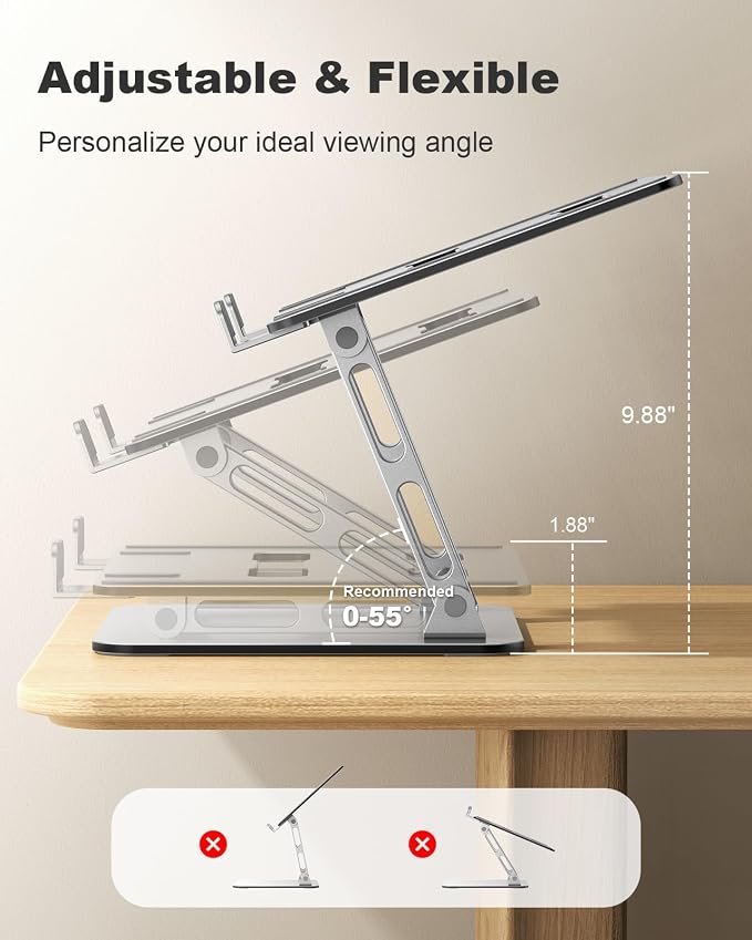 Ergonomic Laptop Stand, Dual-Bar Support & Height Adjustable Laptop Riser Holder - Image 4
