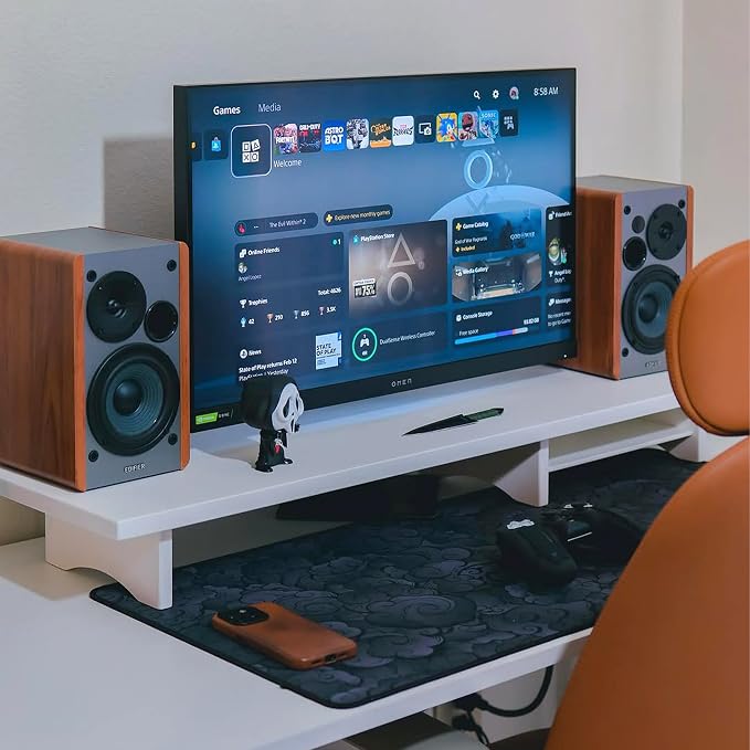Bamboo Dual Monitor Stand Riser White, 2-Tier Desk Monitor Riser - Image 4