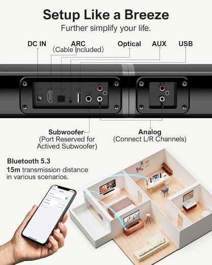 ULTIMEA 2.2ch Sound Bar for Smart TV, Peak Power 100W, 2-in-1 Detachable Sound - Image 7