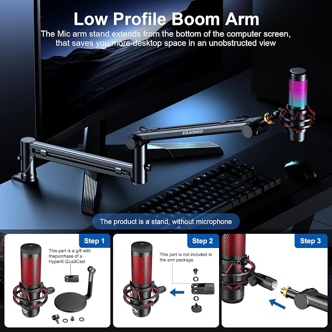 Microphone Arm, Aokeo AK-58 Desk Low Profile Adjustable Mic Boom Arm Stand - Image 2