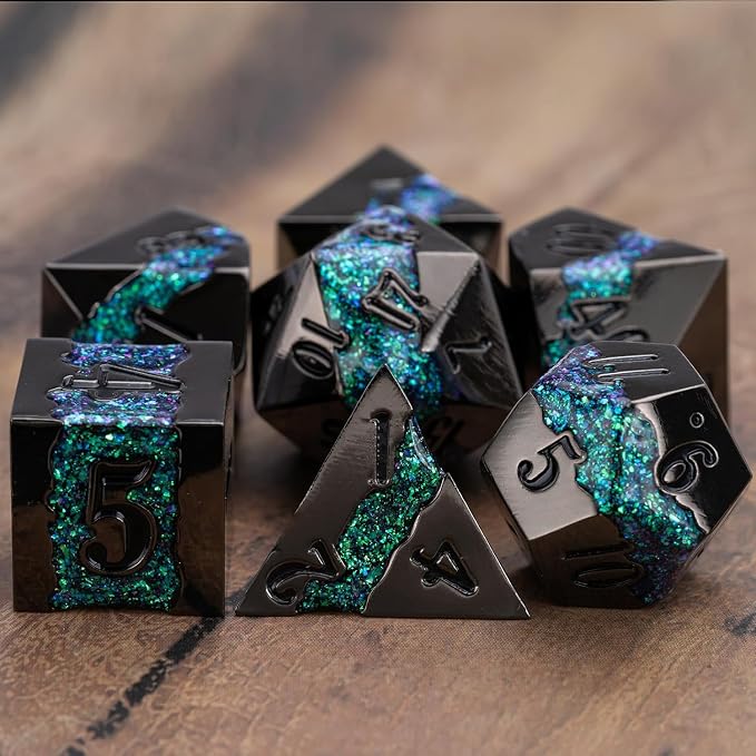 Metal RPG Dice Set, DND Polyhedral Dice Set 7pcs, Metallic Glitter Large Stripe - Image 5