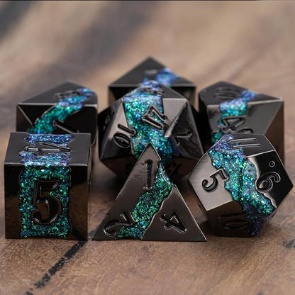 Metal RPG Dice Set, DND Polyhedral Dice Set 7pcs, Metallic Glitter Large Stripe - Image 5
