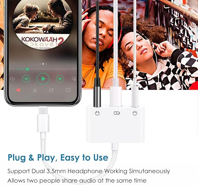 USB C to 3.5mm Audio Adapter, 3-in-1 Aux to USB C Headphone Splitter - Image 3
