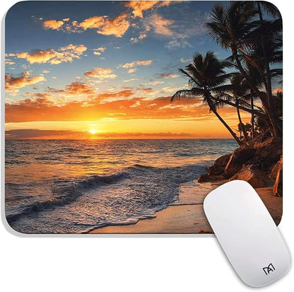 Square Mouse Pad Beach Sunset, Personalized Premium-Textured Custom Mouse Mat by Armanza