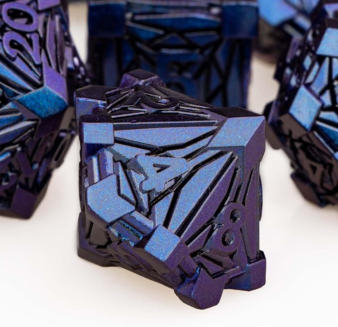 7PCS Metal DND Dice Set with Box, Debris RPG Blue Purple D and D Dice - Image 4