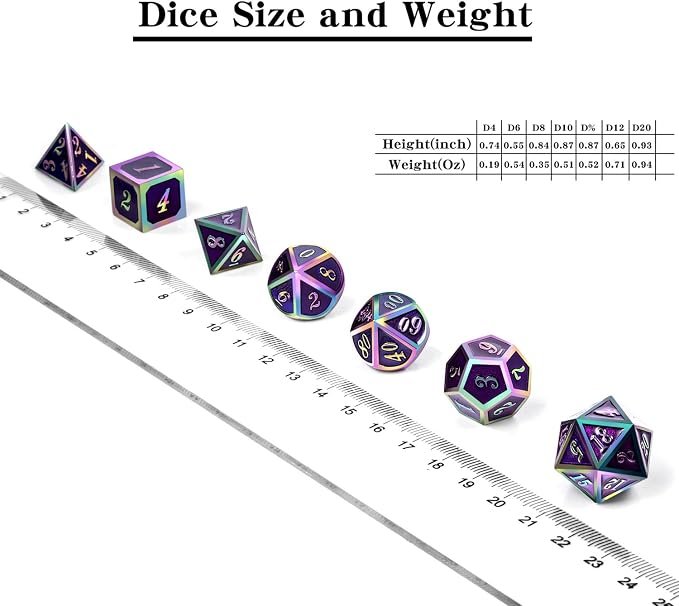 Purple Metal Dice Set D&D, DNDND 7 Die Enamel Polyhedral DND Dice Set - Image 5