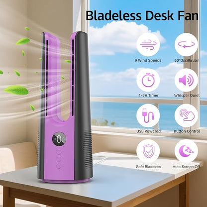 Desk Fan, 13 Inch Portable Bladeless Fan, Small Quiet Table Fan - Image 2