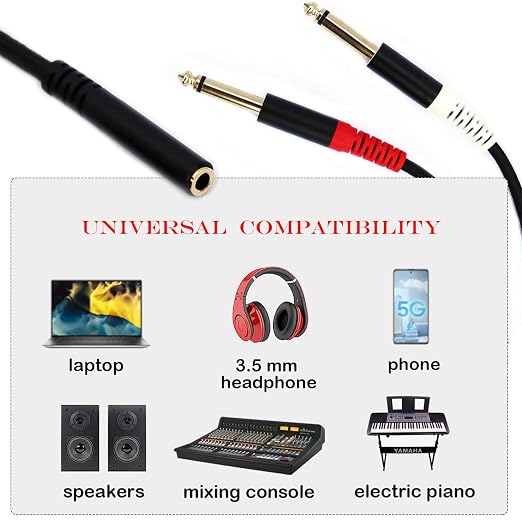 3.5mm to 1/4 Adapter Cable, 3.5mm TRS Female to Dual 1/4 inch TS Male Y - Image 3