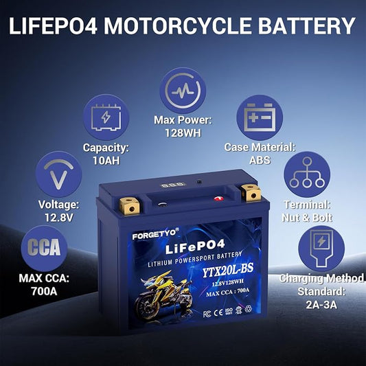 Lithium YTX20L-BS, 700A LiFePO4 Motorcycle Battery, 12V 10AH ATV, Jet Ski - Image 2