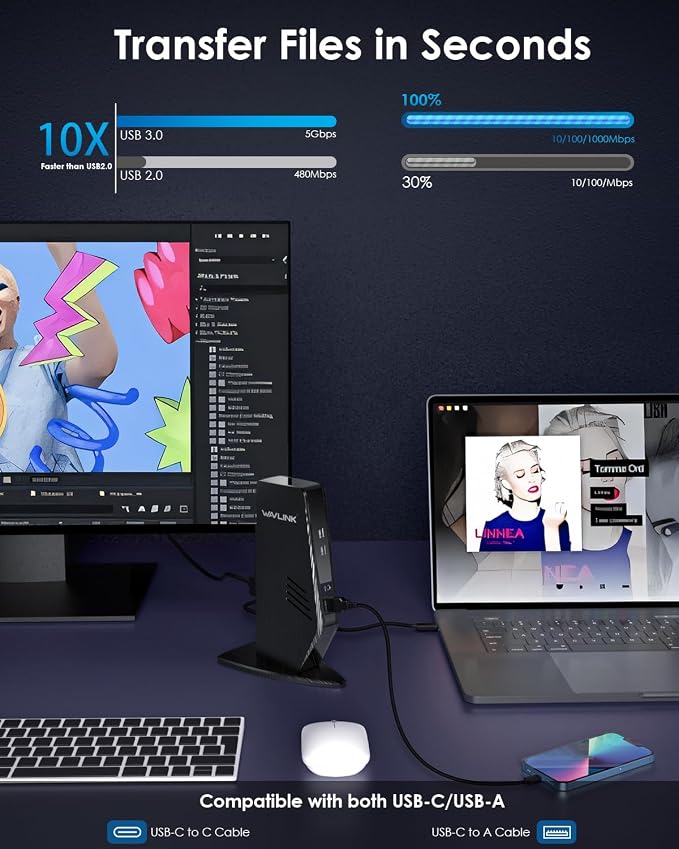 WAVLINK USB 3.0 and USB-C Universal Laptop Docking Station - Image 7