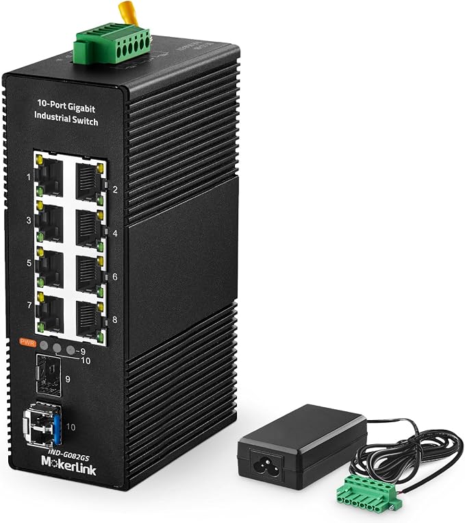 MokerLink 8 Port Gigabit Industrial DIN-Rail Ethernet Switch, 2 SFP Ports by MokerLink