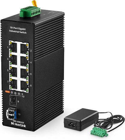 MokerLink 8 Port Gigabit Industrial DIN-Rail Ethernet Switch, 2 SFP Ports by MokerLink