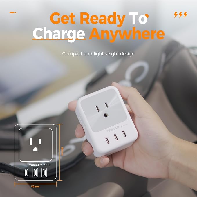 USB Multi Plug Outlet Splitter, TESSAN Surge Protector 4 Outlet Extender - Image 6