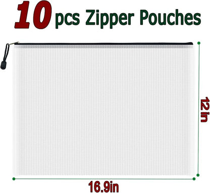 AUSTARK 10 Pcs Zipper File Bags, Waterproof Plastic Mesh Pouch - Image 2