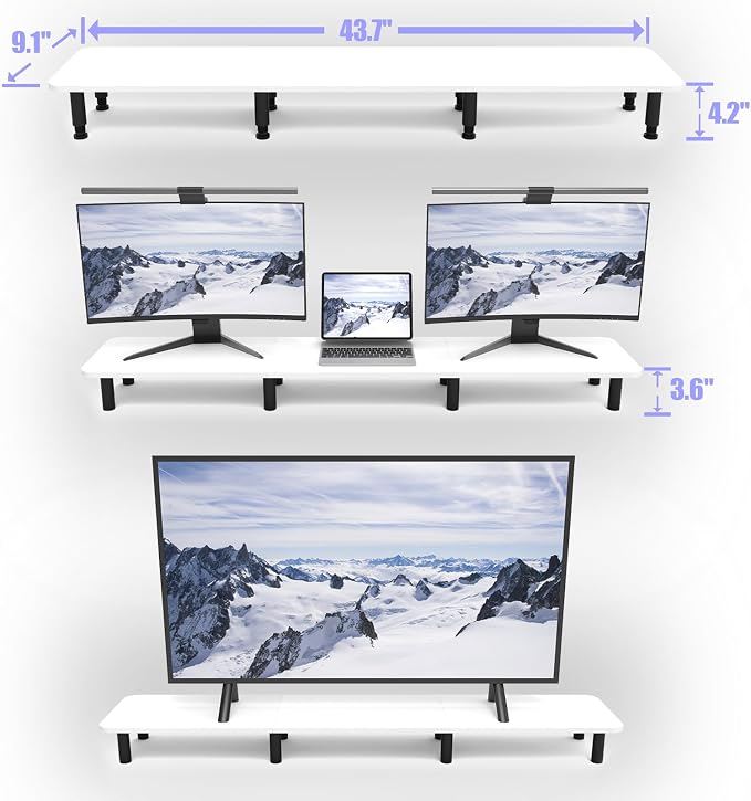 Dual Monitor Stand Riser 43.7 inch Large Extra Long Monitor Stand Riser Wide TV - Image 3
