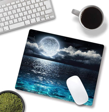 Moon Illuminating The Clear Blue Ocean Design Mouse Pad, Mouse Mat Square - Image 4