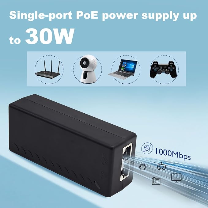 Gigabit PoE+ Injector Adapter - 30W 48V Power Over Ethernet Plus - - Image 3
