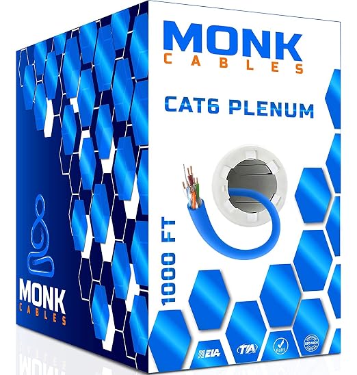 MONK CABLES | CAT6 Plenum Cable 1000ft | UTP, 550MHz | DSX-8000 Certified | by MONKCABLES