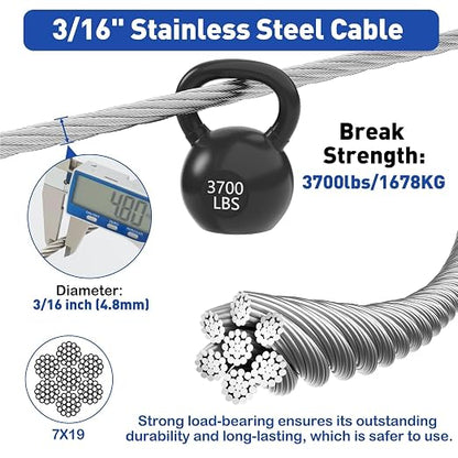 TooTaci 3/16" Stainless Steel Cable, 50ft Wire Rope - Image 3
