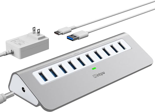Powered USB Hub, intpw 10 Port USB 3.1 Hub by intpw